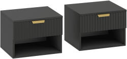 HOMCOM Set de 2 noptiere suspendate, noptiere murale cu sertar și nișă, moderne, 40x34x29cm, negru | Aosom Romania (83D-096V00BK)