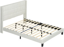 HomCom Pat 135x190 cm tapițat cu depozitare inferioară și tăblie căptușită cu urechi, bej | Aosom Romania (831-805V01BG)