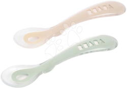 Beaba Lingurițe de antrenament Second Age Silicone Spoons Clay Misty Green Beaba din silicon pentru mâncat independent 2 bucăți verde-maro de la 8 luni (BE913628) Set pentru masa bebelusi