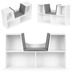 ECOTOYS Gyerek könyvespolc, ECOTOYS ZKB-5W, fehér, 102 x 61 x 30 cm, ülőkével, 4 rekeszes, párnázott ülőrész, levehető és mosható párna, forgácslap (TF3143)