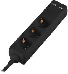 V-TAC Prelungitor cu 3 prize și 2 porturi USB, cablu 3×1, 5 mm2, 5 m, negru, V-Tac SKU-8777 (SKU-8777)