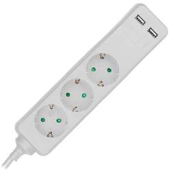 V-TAC Prelungitor 3 prize + 2 USB, cablu 3G1.5mm2 1.5 m, 16A, alb, V-Tac SKU-8774 (SKU-8774)