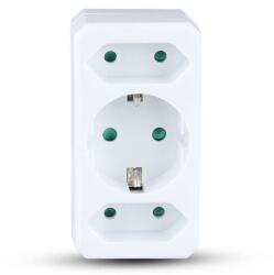 V-TAC Adaptor priza 3 în 1, 1x Schuko 16A + 2x Euro 2.5A, max 3680W, V-Tac SKU-8784 (SKU-8784)