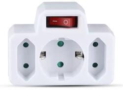 V-TAC Adaptor cu întrerupător V-TAC VT-1010, 3 prize (1x Schuko 16A + 2x Euro 2.5A), 3680W, IP20 (SKU-8788)