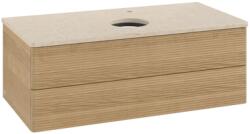 Villeroy & Boch Dulap baza suspendat Villeroy & Boch Antao cu 2 sertare, 100x50cm, blat marmura Botticino, front texturat Honey Oak (K20153HN)