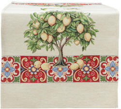Cortimex Kft Citromfás piros mozaikos gobelin asztali futó 44x140 cm