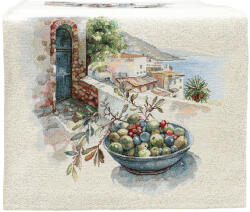 Cortimex Kft Mykonos mediterrán olivás gobelin asztali futó 44x140 cm
