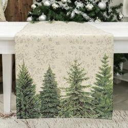 Cortimex Kft Silver forest fenyőfás gobelin asztali futó 44x140 cm ezüst lurex