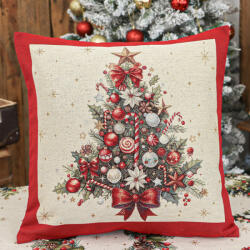 Cortimex Kft Karácsonyfás piros szélű párnahuzat arany lurex 45x45 cm