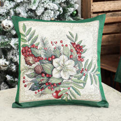 Cortimex Kft Classic piros bogyós zöld szélű párnahuzat ezüst lurex 45x45 cm