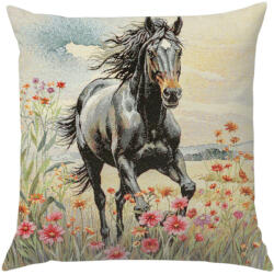 Cortimex Kft Fekete ló a virágos mezőn párnahuzat 45x45 cm