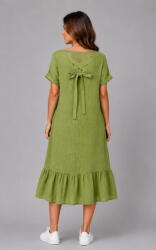 Stella Milani Rochie midi din in cu funda pe spate si volan amplu din batist, verde olive Talie unica