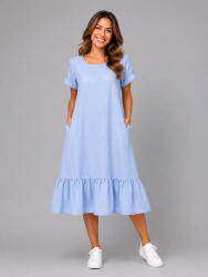 Stella Milani Rochie midi din in cu funda pe spate si volan amplu din batist, bleu Talie unica