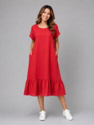 Stella Milani Rochie midi din in cu funda pe spate si volan amplu din batist, rosie Talie unica