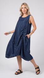 SHOPIKA Rochie midi din jeans inchis cu fronseuri decorative Talie unica