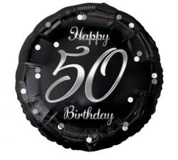  Fólia lufi Happy 50. Birthday évszámos fekete ezüst elegáns 45 cm (5902973155037)