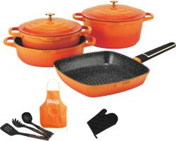 DSP Set Oale și Tigăi Premium 11 Piese din Aluminiu Turnat, Strat Antiaderent Rezistent, Compatibil cu Inducție și Toate Tipurile de Plite, Portocalie (CA013-S01-Orange)