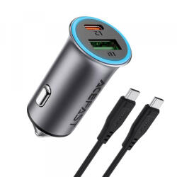 ACEFAST Incarcator Auto Cu Cablu USB-C Acefast B16, 95W, 3.25A, 1 x USB-A - 1 x USB-C, Gri