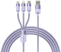 Baseus Cablu Incarcare USB-A - Lightning / microUSB / USB-C Baseus StarSpeed 3in1, 20W, 1.2m, Mov CAXS000005