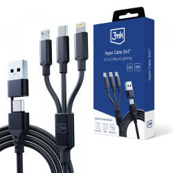 3mk Protection Cablu Incarcare USB-A / USB-C - Lightning / microUSB / USB-C 3MK Hyper 3in1, 12W, 1.5m, Negru