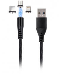 Maxlife Cablu Date si Incarcare USB-A - Lightning / microUSB / USB-C MaXlife MXUC-02-2 3in1, 18W, 1m, Negru