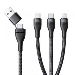 Baseus Cablu Incarcare USB-A / USB-C - Lightning / 2 x USB-C Baseus Flash Series III 3in1, 100W, 1.5m, Negru P10377501111-00