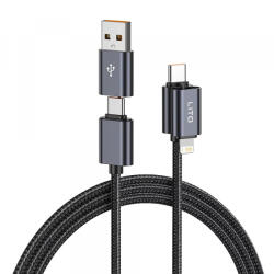 Lito Cablu Date si Incarcare USB-C / USB-A - USB-C / Lightning Lito LD21, 100W, 1m, Negru - koubsolutions