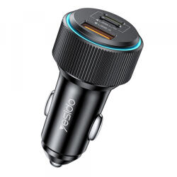 YESIDO Incarcator Auto Cu Cablu Lightning Yesido Y60, 38W, 3A, 1 x USB-A - 2 x USB-C, Negru - koubsolutions