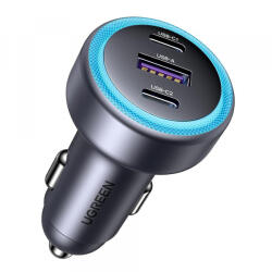 UGREEN Incarcator Auto UGREEN EC307, 30W, 3A, 1 x USB-A - 2 x USB-C, Gri