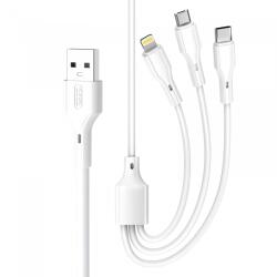 XO Design Cablu Incarcare USB-A - Lightning / microUSB / USB-C XO Design NB230 3in1, 20W, 1m, Alb - koubsolutions
