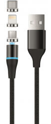 Setty Cablu Incarcare USB-A - Lightning / microUSB / USB-C Setty Magnetic DT 3in1, 12.5W, 1m, Negru - koubsolutions
