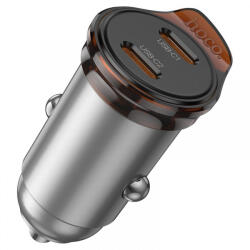 hoco. Incarcator Auto Cu Cablu Lightning HOCO NZ16B, 45W, 3A, 2 x USB-C, Gri - koubsolutions