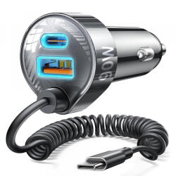 Lisen Incarcator Auto Cu Fir USB-C Lisen, 90W, 3A, 1 x USB-A - 1 x USB-C, Negru YL0223120020