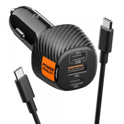 Spigen Incarcator Auto Cu Cablu USB-C Spigen EV1133, 113W, 3.25A, 1 x USB-A - 2 x USB-C, Negru