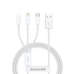 Baseus Cablu Incarcare USB-A - Lightning / microUSB / USB-C Baseus Superior 3in1 Series, 20W, 0.5m, Alb
