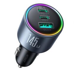 JOYROOM Incarcator Auto Cu Cablu USB-C Joyroom JR-CCN07, 145W, 5A, 1 x USB-A - 2 x USB-C, Gri