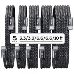 Lisen Cablu Date si Incarcare USB-C - USB-C Lisen, 60W, Set 5 bucati (2 x 1m, 2 x 2m, 1 x 3m), Negru YL0123070010