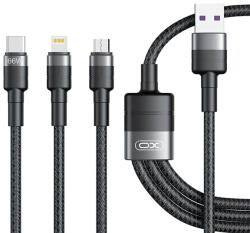 XO Design Cablu Incarcare USB-A - Lightning / microUSB / USB-C XO Design NB-Q191 3in1, 66W, 1.2m, Negru