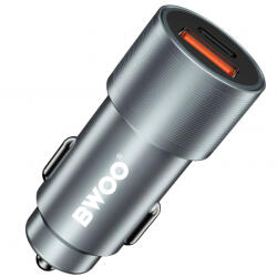 BWOO Incarcator Auto BWOO BO-CC73, 38W, 3A, 1 x USB-A - 1 x USB-C, Argintiu