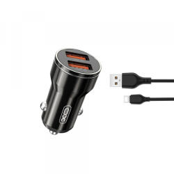 XO Incarcator Auto Cu Cablu USB-C XO Design CC48, 12W, 2.4A, 2 x USB-A, Gri