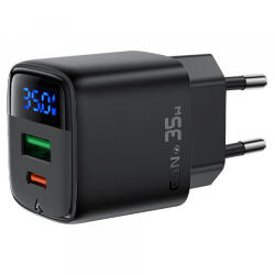 ACEFAST Incarcator Retea Acefast A116 Display, 35W, 3A, 1 x USB-A - 1 x USB-C, Negru