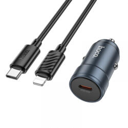 hoco. Incarcator Auto Cu Cablu Lightning HOCO Z57, 30W, 3A, 1 x USB-C, Gri