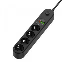 ColorWay Prelungitor ColorWay, 4 x Schuko - 3 x USB-A - 1 x USB-C, Negru