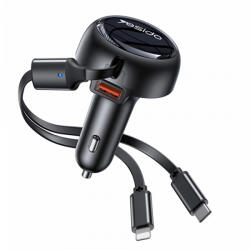 YESIDO Incarcator Auto Cu Cablu USB-C / Lightning Yesido Y61, 53W, 3A, 1 x USB-A, Negru