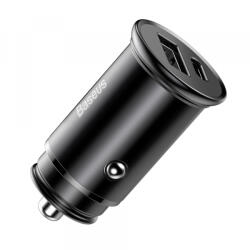 Baseus Incarcator Auto Baseus Circular Metal, 30W, 5A, 1 x USB-A - 1 x USB-C, Negru