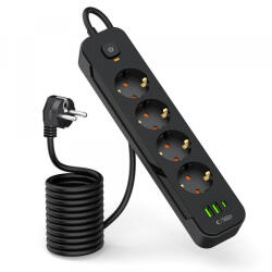Tech-Protect Prelungitor Tech-Protect PCL4X3, 4 x Schuko, Negru
