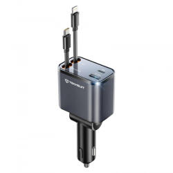 Techsuit Incarcator Auto Cu Cablu USB-C / Lightning Techsuit C1 NanoVoltX, 69W, 3A, 1 x USB-A - 1 x USB-C, Gri