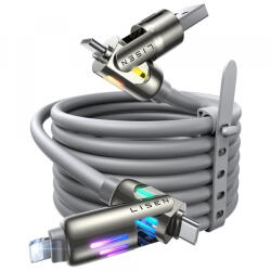 Lisen Cablu Date si Incarcare USB-A / USB-C - Lightning / USB-C Lisen 4in1, 240W, 2m, Gri YL0124110002