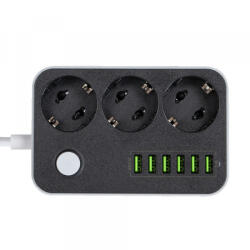 ColorWay Prelungitor ColorWay, 3 x Schuko - 6 x USB-A, Negru