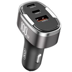 XO Incarcator Auto XO Design CC61, 100W, 3A, 1 x Lightning - 1 x USB-A - 1 x USB-C, Gri